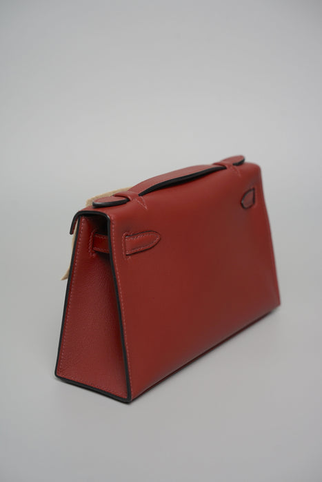 Hermes Kelly Pochette in Rouge H Swift Ghw (Brand New)