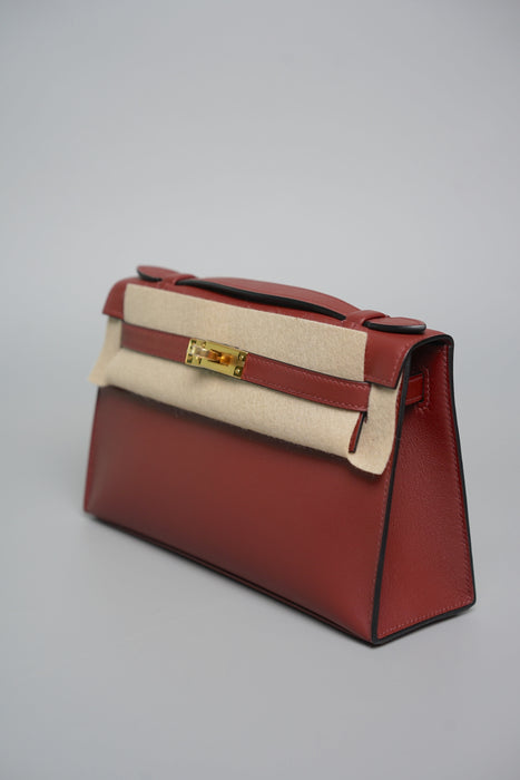 Hermes Kelly Pochette in Rouge H Swift Ghw (Brand New)