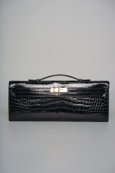 Hermes Kelly Cut in Black Shiny Porosus Ghw