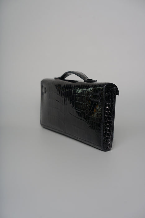 Hermes Kelly Cut in Black Shiny Porosus Ghw