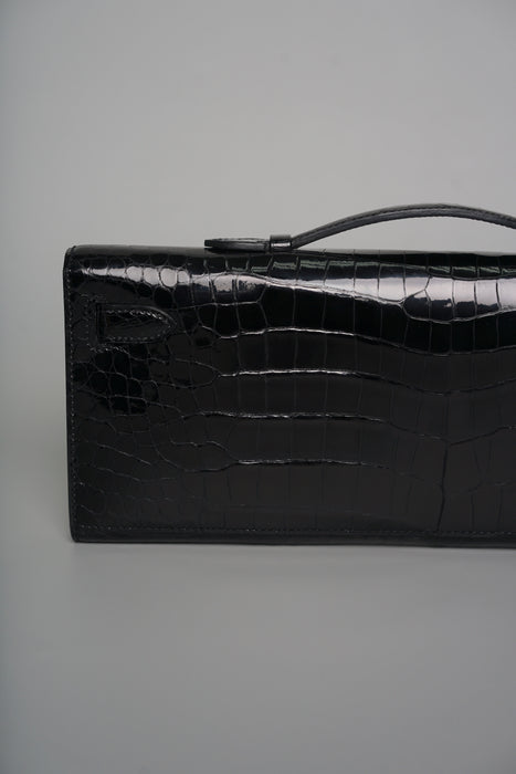 Hermes Kelly Cut in Black Shiny Porosus Ghw