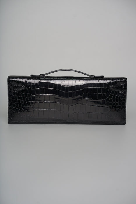 Hermes Kelly Cut in Black Shiny Porosus Ghw