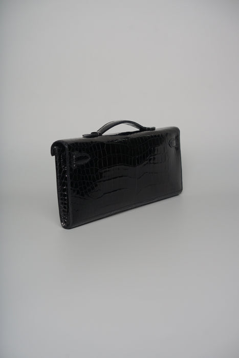 Hermes Kelly Cut in Black Shiny Porosus Ghw