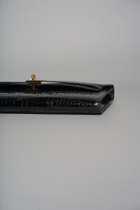 Hermes Kelly Cut in Black Shiny Porosus Ghw