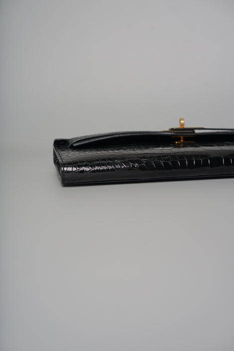 Hermes Kelly Cut in Black Shiny Porosus Ghw