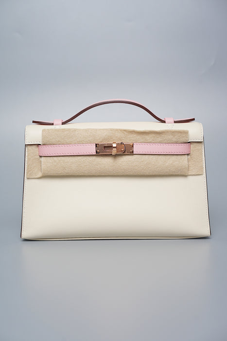 Hermes HSS Kelly Pochette in Nata / Rose Sakura Rghw (Brand New)