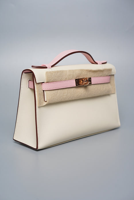 Hermes HSS Kelly Pochette in Nata / Rose Sakura Rghw (Brand New)