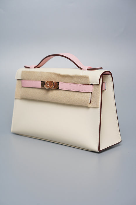 Hermes HSS Kelly Pochette in Nata / Rose Sakura Rghw (Brand New)