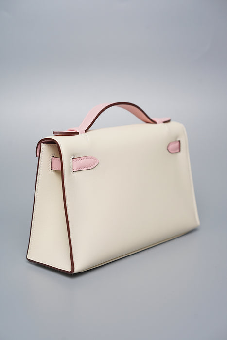 Hermes HSS Kelly Pochette in Nata / Rose Sakura Rghw (Brand New)