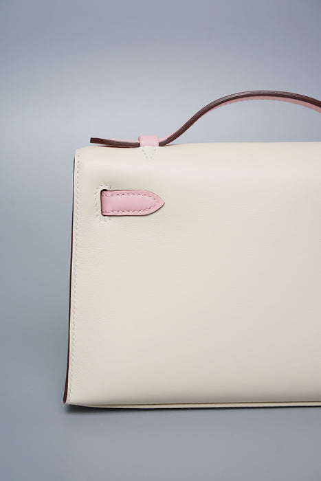 Hermes HSS Kelly Pochette in Nata / Rose Sakura Rghw (Brand New)