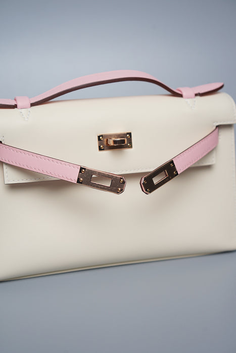 Hermes HSS Kelly Pochette in Nata / Rose Sakura Rghw (Brand New)