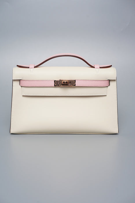 Hermes HSS Kelly Pochette in Nata / Rose Sakura Rghw (Brand New)