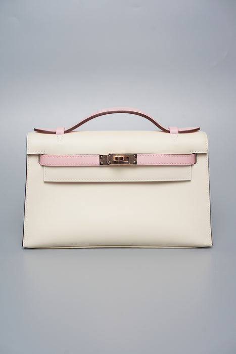 Hermes HSS Kelly Pochette in Nata / Rose Sakura Rghw (Brand New)