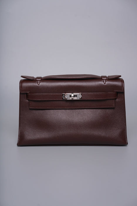 Hermes Kelly Pochette in Chocolate Swift Phw