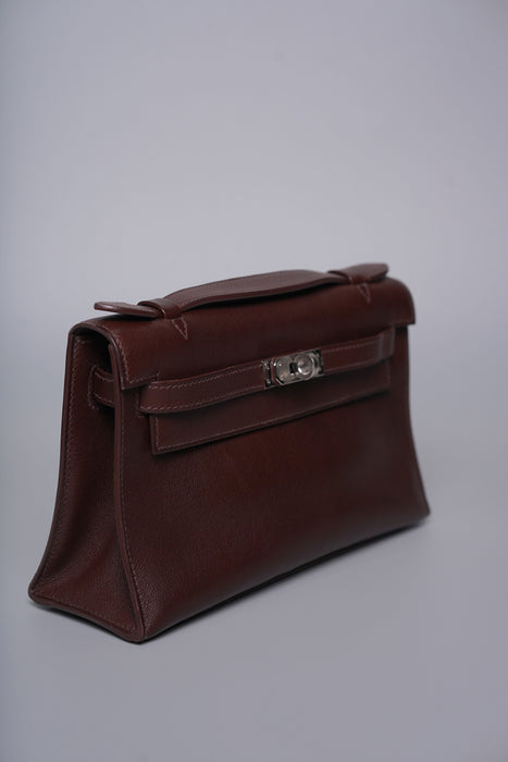 Hermes Kelly Pochette in Chocolate Swift Phw