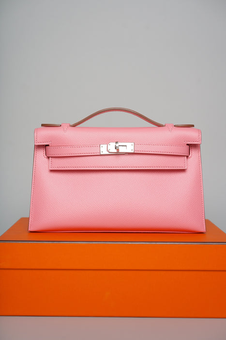 Hermes Kelly Pochette in Rose confetti in Epsom Phw