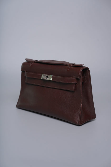 Hermes Kelly Pochette in Chocolate Swift Phw