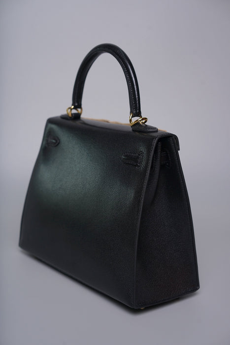 Hermes Kelly 25 Sellier in Noir Chevre Chamkila Ghw (Brand New)