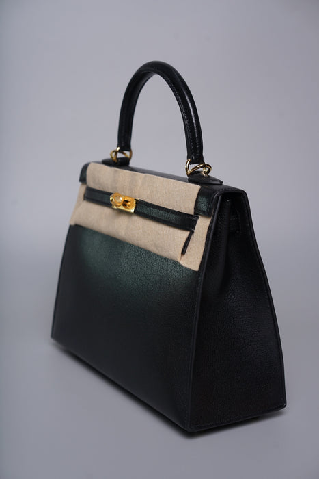 Hermes Kelly 25 Sellier in Noir Chevre Chamkila Ghw (Brand New)