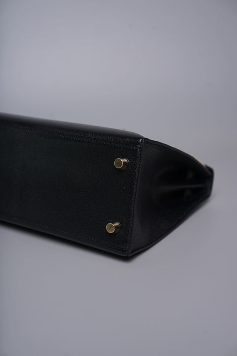 Hermes Kelly 25 Sellier in Noir Chevre Chamkila Ghw (Brand New)
