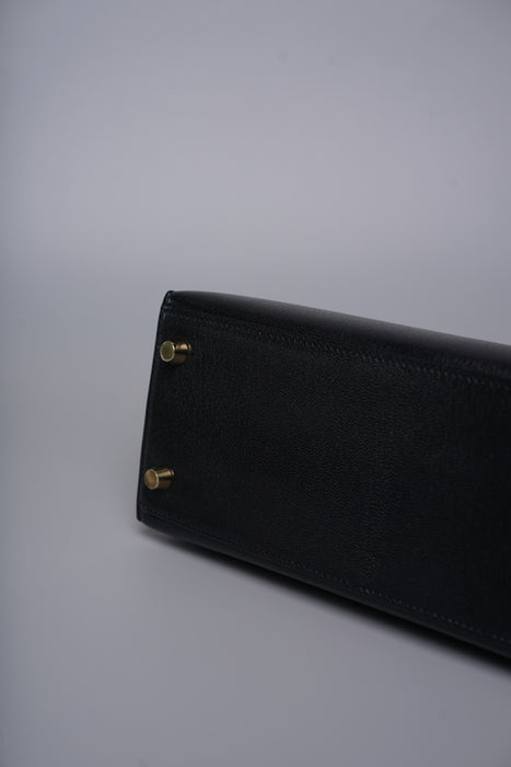 Hermes Kelly 25 Sellier in Noir Chevre Chamkila Ghw (Brand New)