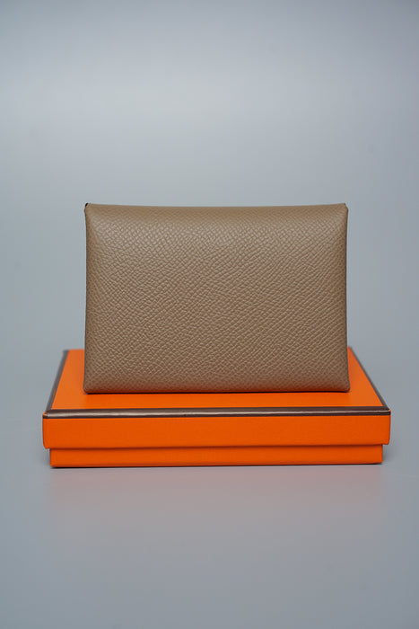 Hermes Calvi Duo Card Holder in Etoupe (Brand New)