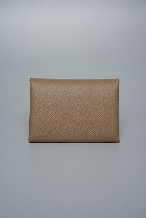 Hermes Calvi Duo Card Holder in Etoupe (Brand New)