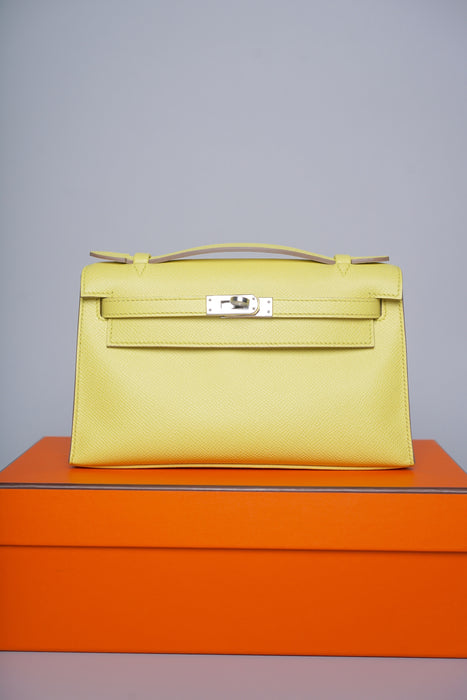 Hermes Kelly Pochette in Lime Epsom Phw