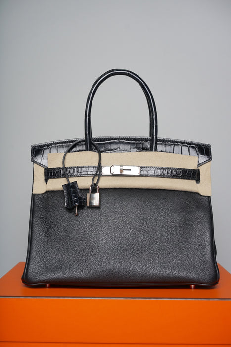 Hermes Birkin 30 Touch in Black Novillo Shiny Alligator Phw