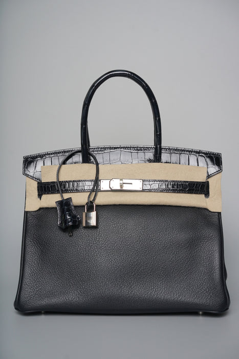Hermes Birkin 30 Touch in Black Novillo Shiny Alligator Phw