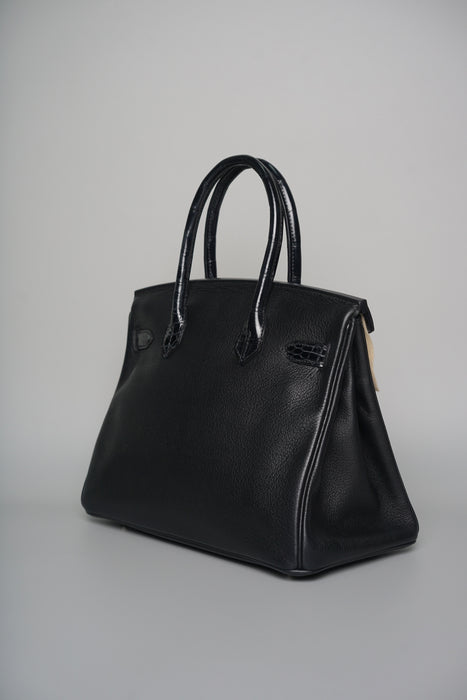 Hermes Birkin 30 Touch in Black Novillo Shiny Alligator Phw