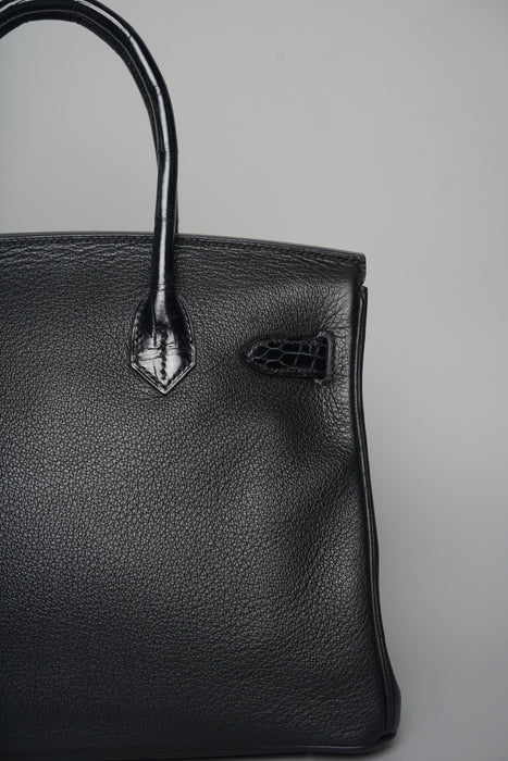 Hermes Birkin 30 Touch in Black Novillo Shiny Alligator Phw