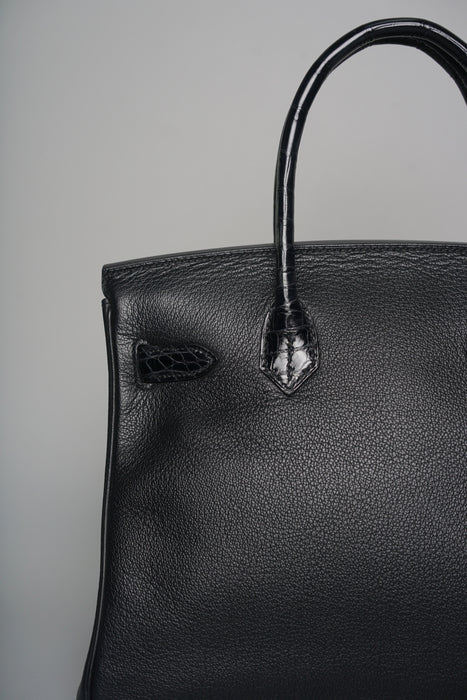 Hermes Birkin 30 Touch in Black Novillo Shiny Alligator Phw