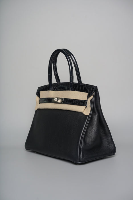 Hermes Birkin 30 Touch in Black Novillo Shiny Alligator Phw