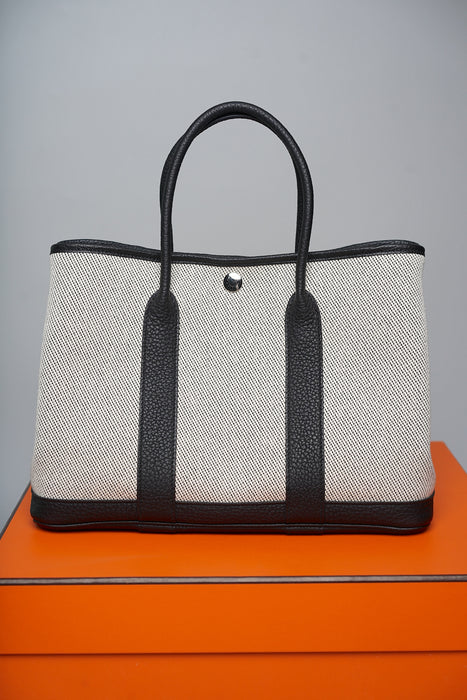 Hermes Garden Party 30 Toile in Ecru/Noir Phw