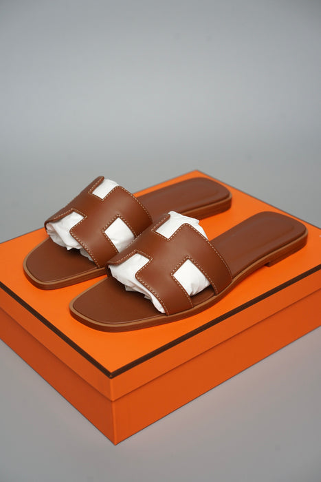 Hermes Oran Sandals in Gold Size 37 (Brand New)