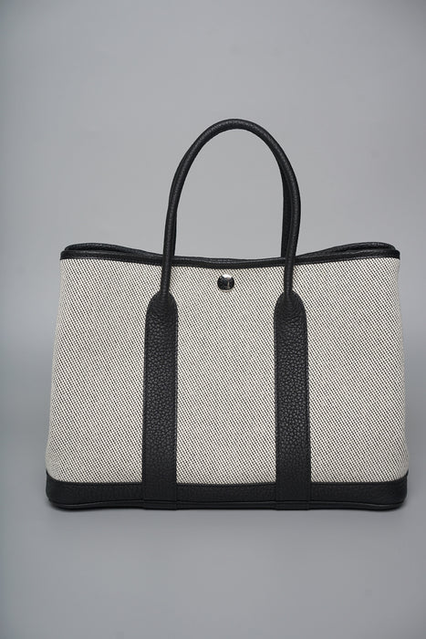 Hermes Garden Party 30 Toile in Ecru/Noir Phw
