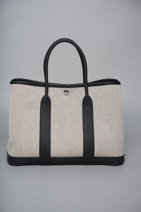 Hermes Garden Party 30 Toile in Ecru/Noir Phw