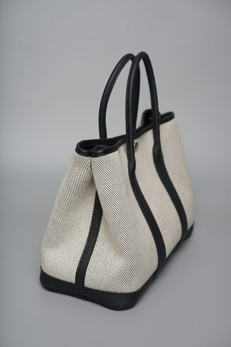 Hermes Garden Party 30 Toile in Ecru/Noir Phw