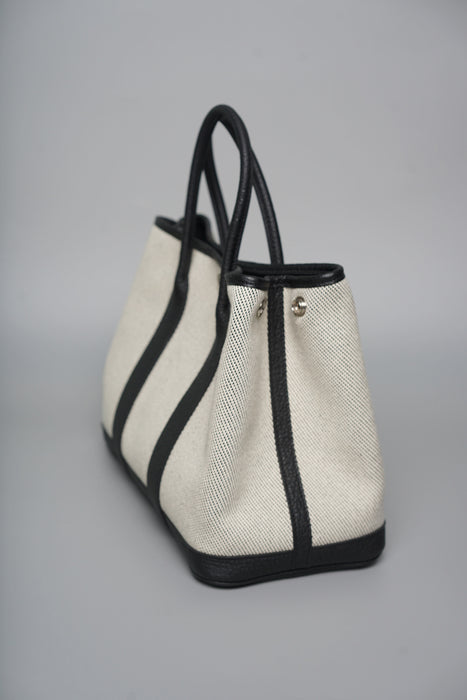 Hermes Garden Party 30 Toile in Ecru/Noir Phw