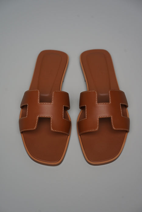 Hermes Oran Sandals in Gold Size 37 (Brand New)