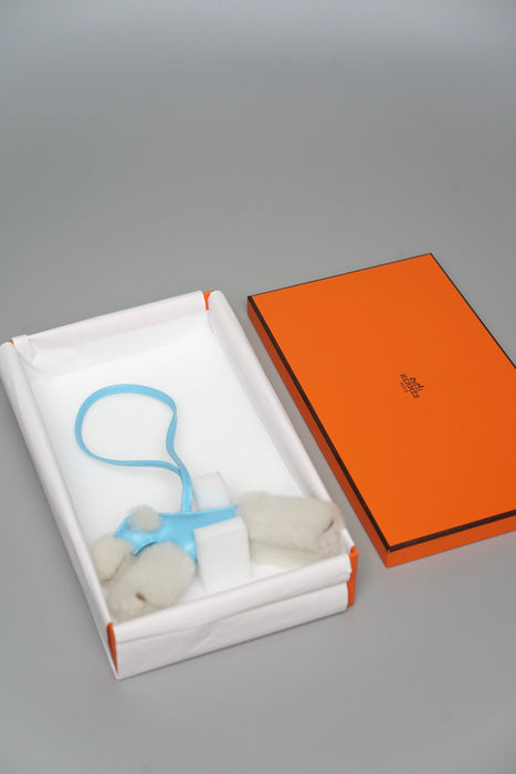 Hermes Wool Budy Charm in White Blue (Brand New)
