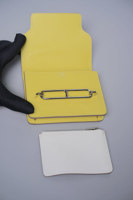 Hermes Roulis Slim Wallet in Lime/Blanc Permabrass