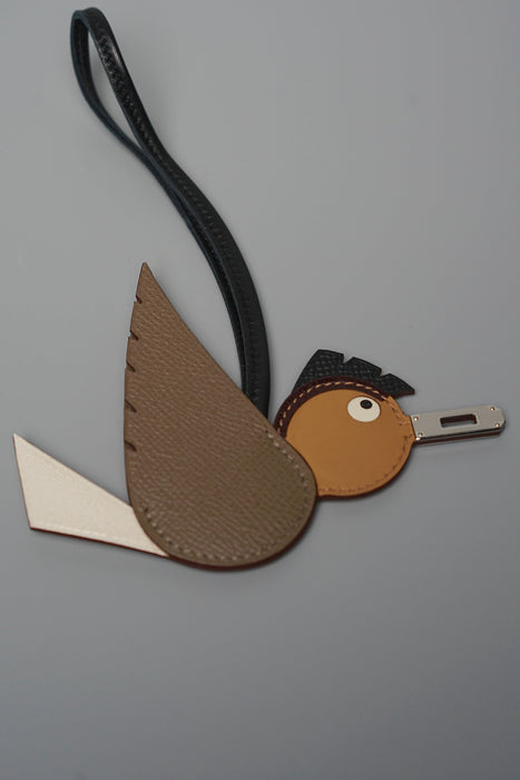 Hermes Birdy Charm in Etoupe/Nata/Biscuit/Noir Phw (Brand New)