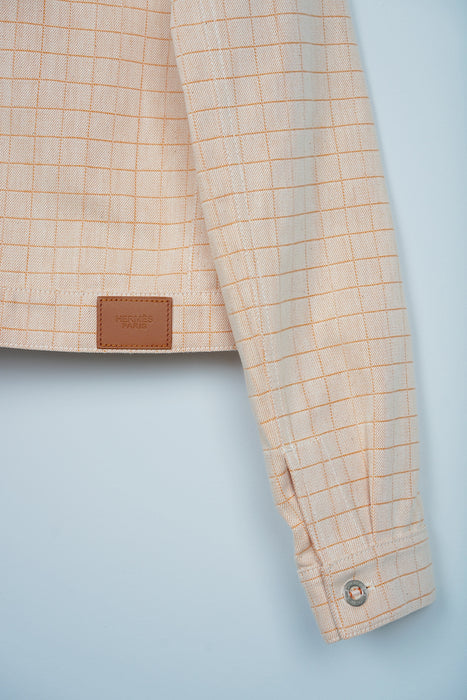Hermes Tatersale Check Cotton Jacket in Blanc Naturel Size 36 (Brand New)