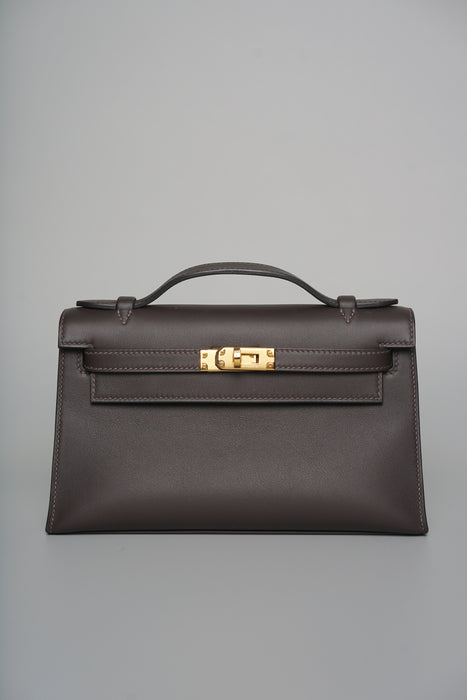 Hermes Kelly Pochette in Bai Brun Swift Ghw (Brand New)