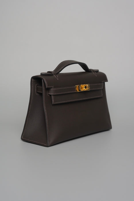 Hermes Kelly Pochette in Bai Brun Swift Ghw (Brand New)