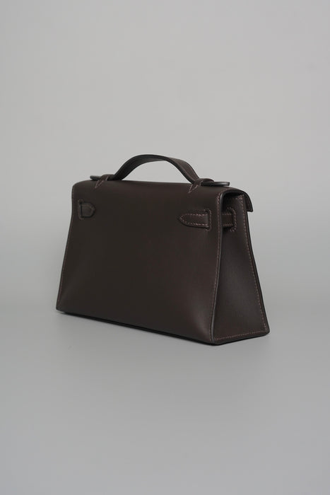 Hermes Kelly Pochette in Bai Brun Swift Ghw (Brand New)