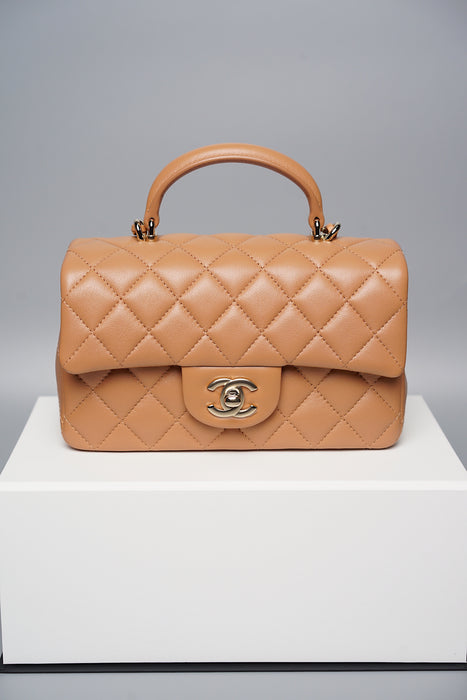 Chanel 23A Top Handle Mini Flap in Dark Beige (Brand New)