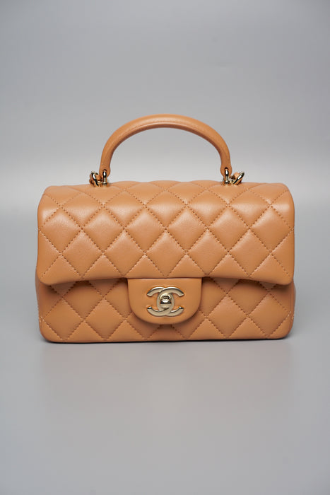 Chanel 23A Top Handle Mini Flap in Dark Beige (Brand New